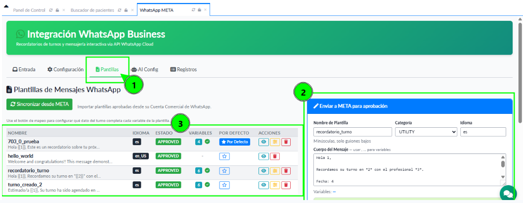 Configurar Plantillas de Mensajes