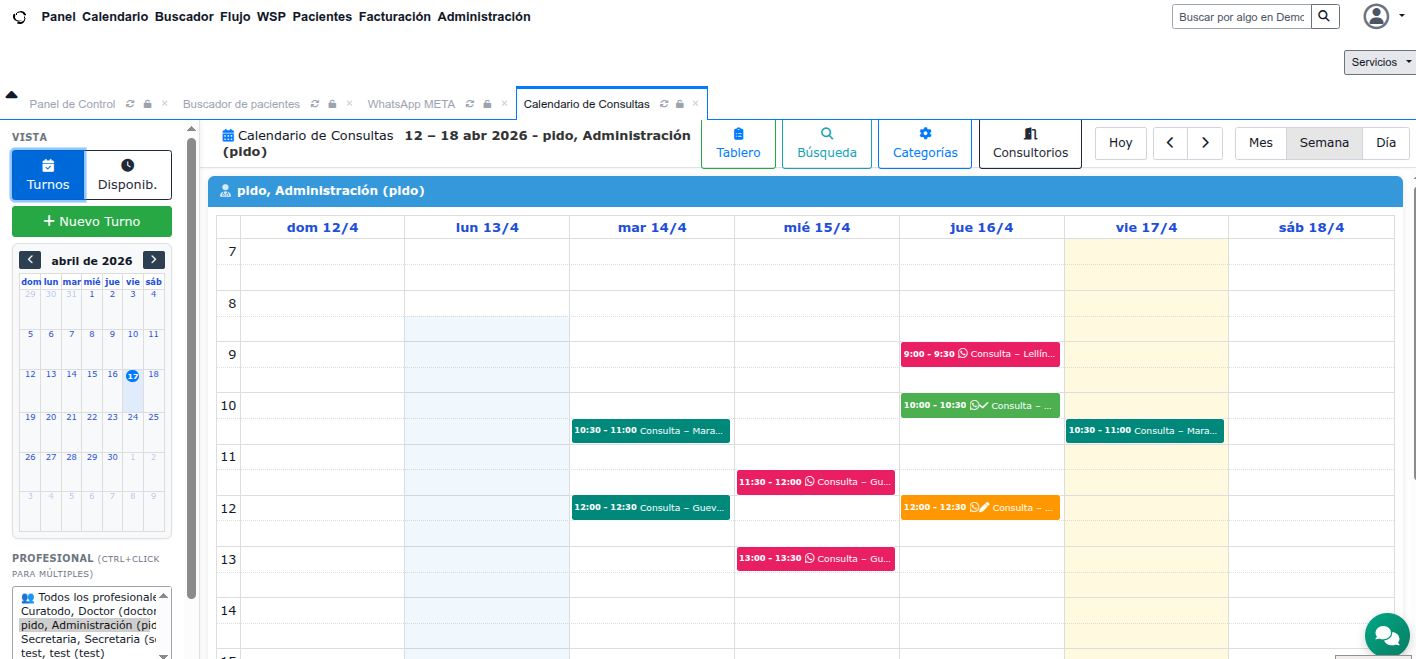 Captura de pantalla del Nuevo calendario dentro del módulo openemr-latam