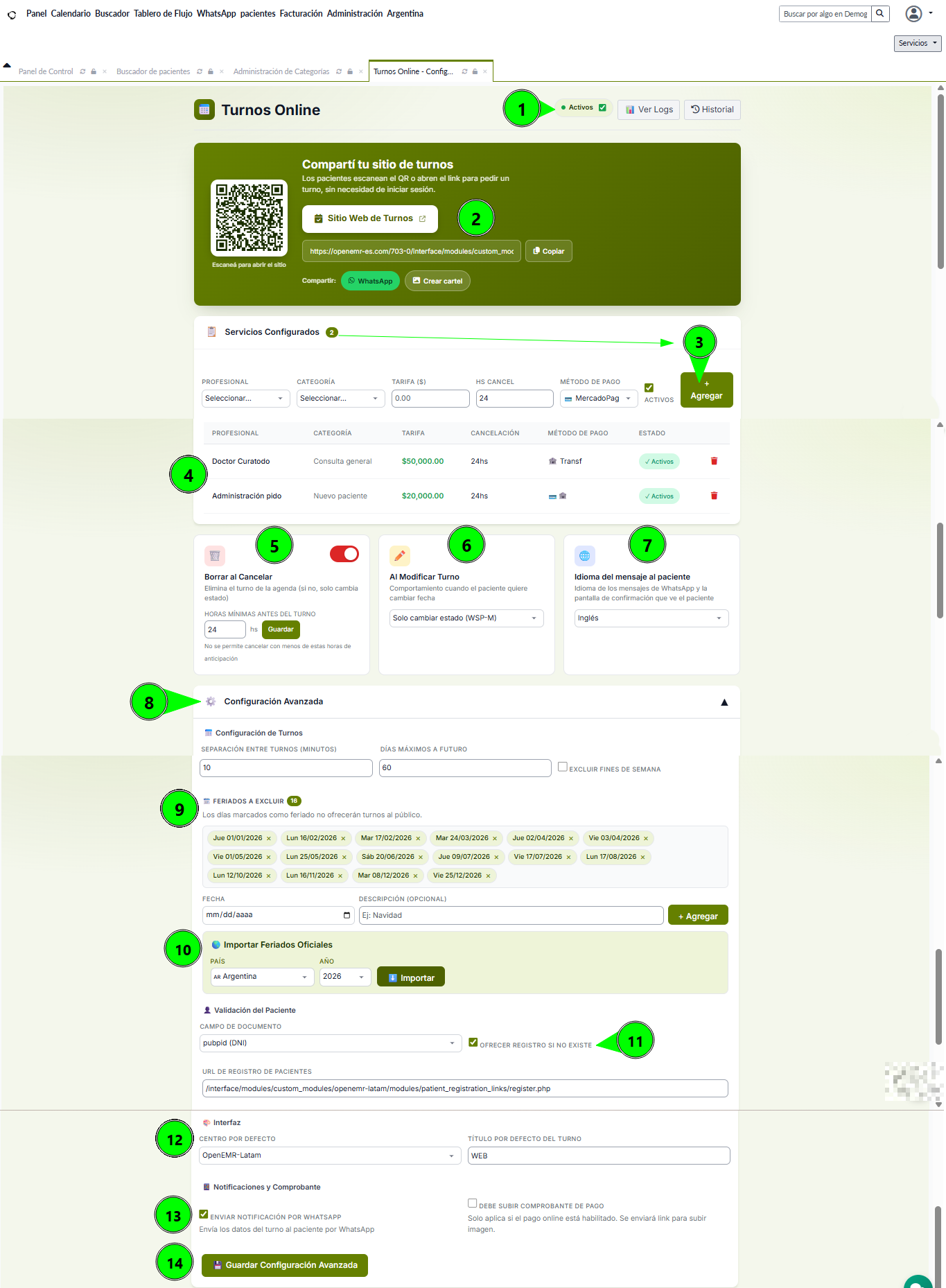 Turnos On Line - Configuración